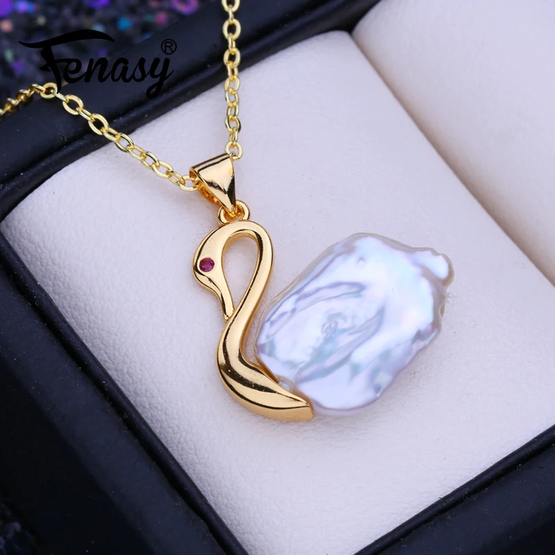 

FENASY Natural Freshwater Big Baroque Pearl Necklaces For Women Girls Fashion Gold Color Animal Pendant Birthday Gift