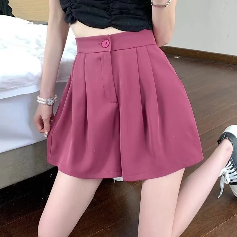 

Модные женские летние шорты 2026 года цвета драконьего фрукта, широкие, с высокой талией, плиссированные, в корейском стиле, повседневные