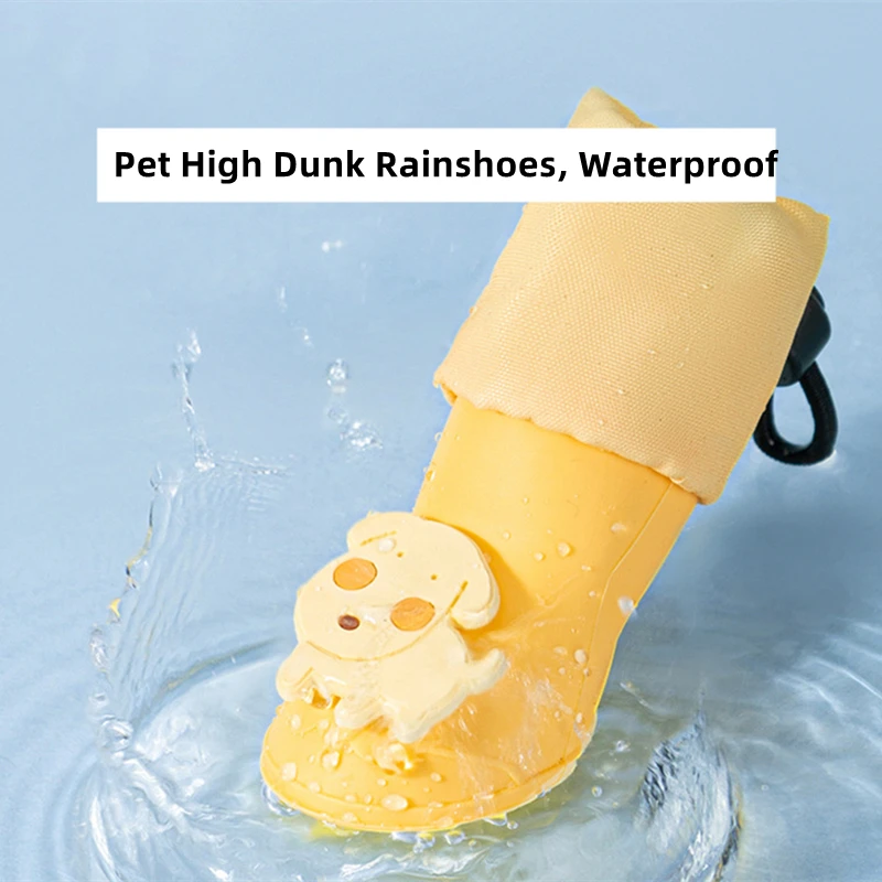 Cartoon Waterproof Rain Shoes for Dogs, Anti Slip Shoe, Silicone Boots for Chihuahua, Outdoor Footwear Socks, Pet Supplies, 4Pcs