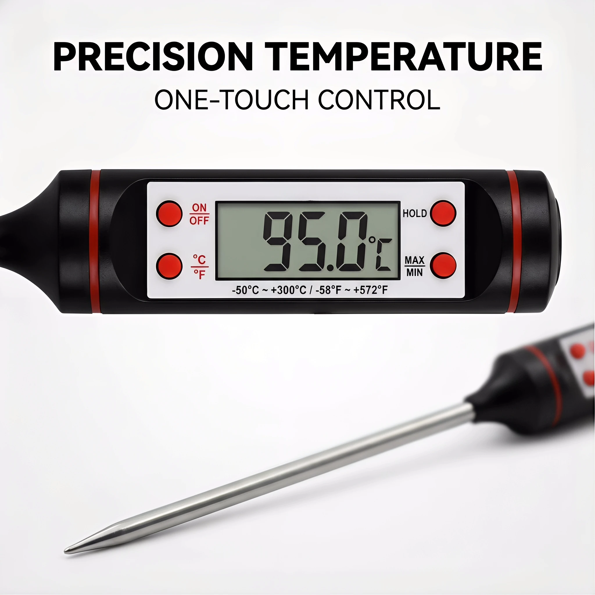 TP101 Siyah Dijital Gıda Termometresi LCD Ekranlı Anında Ölçüm Mutfak Barbekü Et Yağı Probu