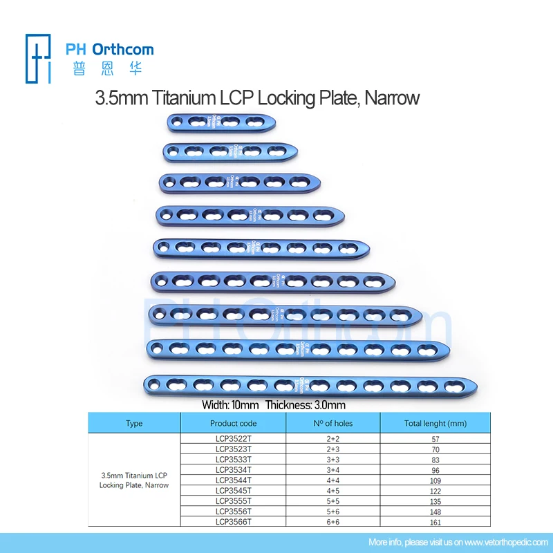 

Титановая компрессионная пластина с замком LCP 3,5 мм, узкая ширина 10 мм, перелом ветеринарных ортопедических собак