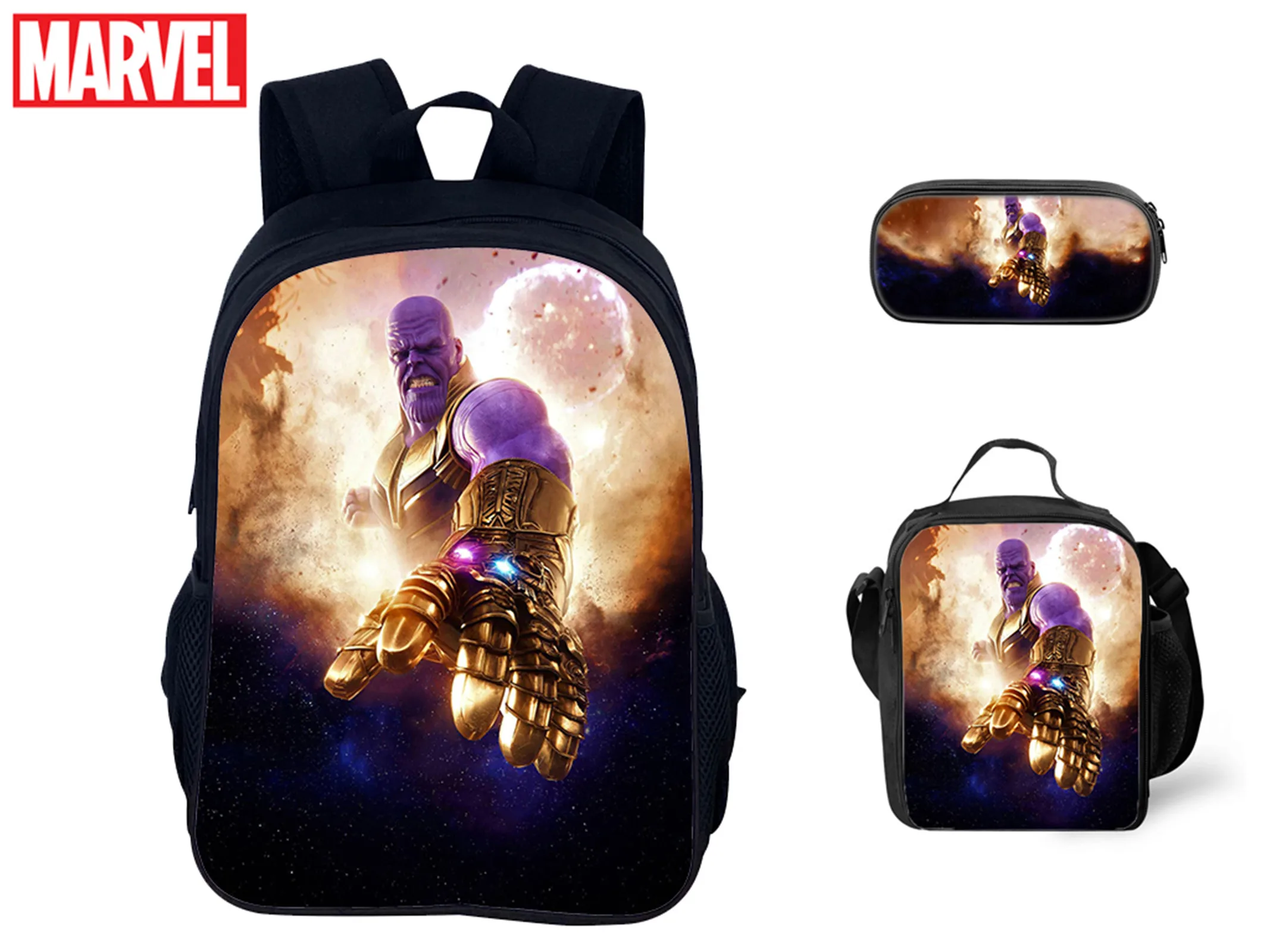 

Thanos Multifunction Kid Knapsack and Waterproof Lunch Bag Pencil Case 3Pcs Set Backpack for Unisex Boys Girls