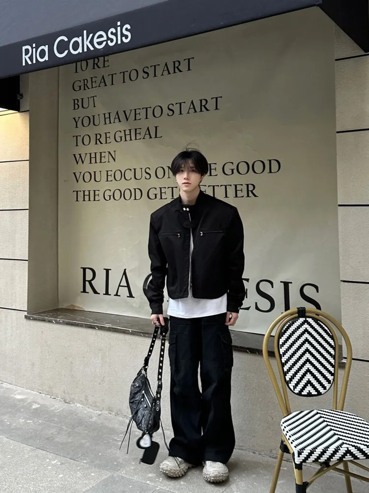 

Мужская куртка премиум-класса с мягкой подкладкой, весенне-осенняя американская уличная трендовая мотоциклетная спецодежда, украшенная молнией, свободные...