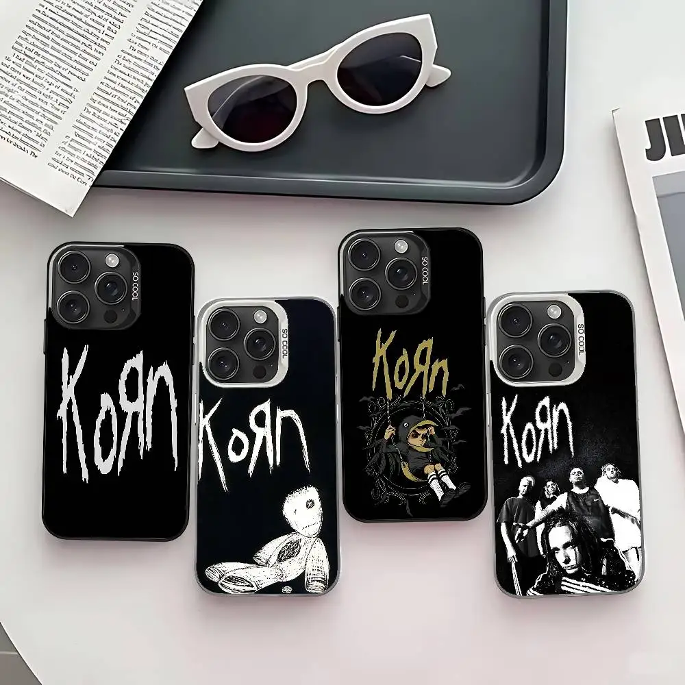 Rock Band K-Korn Capa de telefone elegante prateada à prova de choque para iPhone 17,16,15,14,13,12,11 Pro Max, X, XS, XR, 7,8 Plus