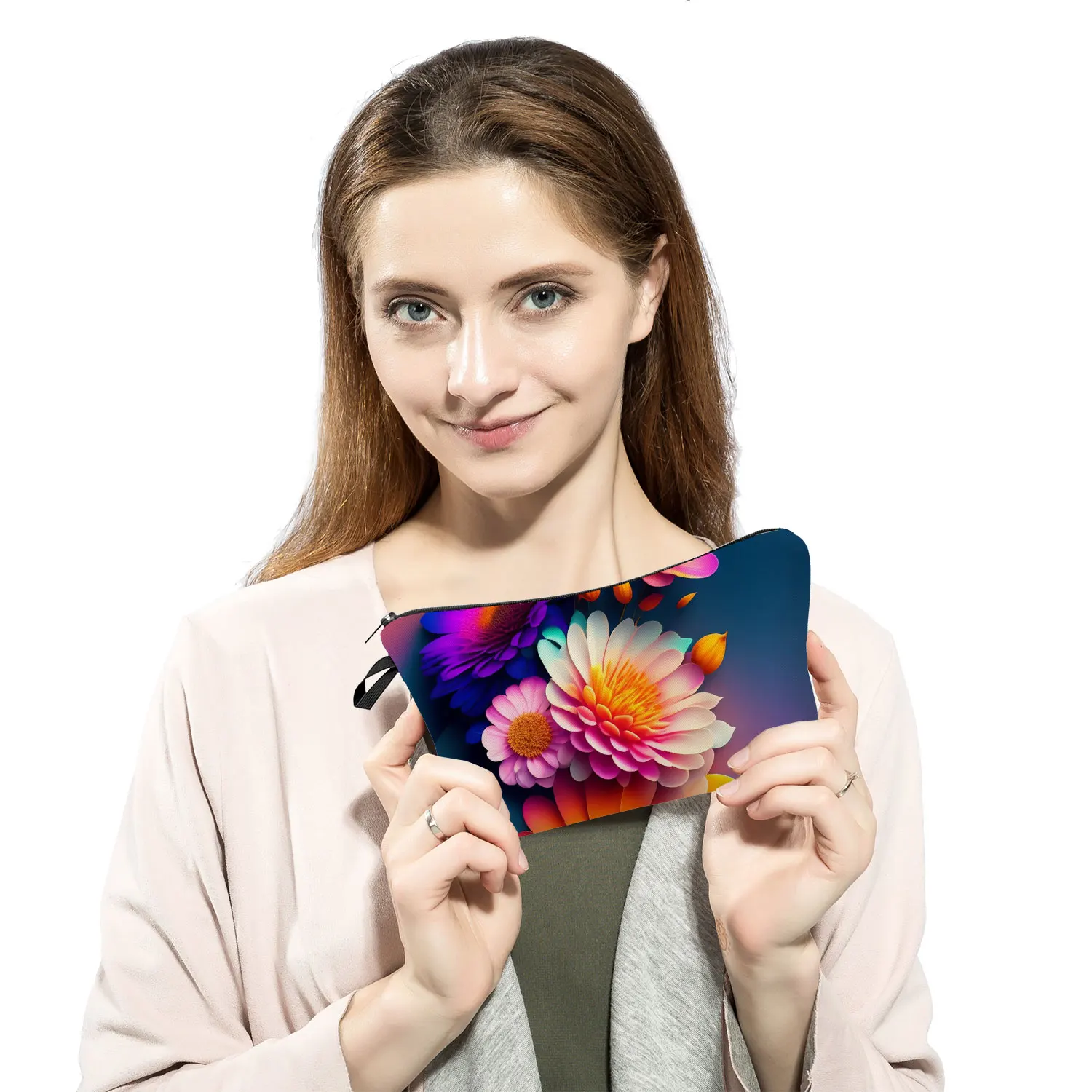 متعددة الوظائف حقيبة المرحاض الصغيرة للسيدات ، المرأة حقيبة سفر الشاطئ عادية التخزين ، زهرة ملونة مطبوعة حقيبة مستحضرات التجميل ، حقيبة ماكياج #3