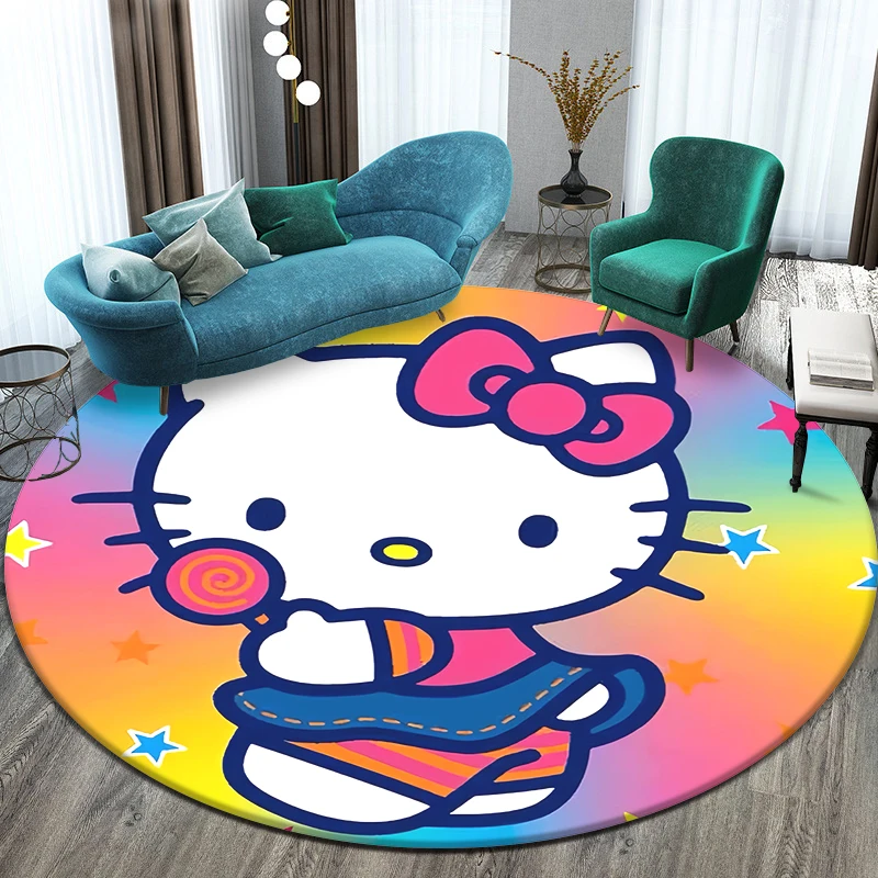 Sanrio HelloKitty Cute Cartoon HD Printed Round Carpet,Balcony Bedroom Living Entrance Door Sofa Seat Non-slip Mat Gift Home Rug