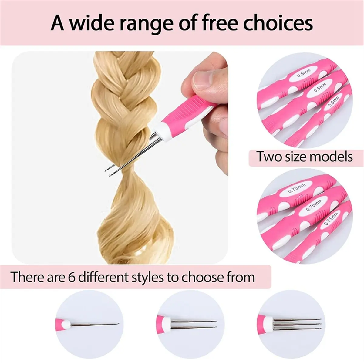【POPULAR PICK】6Pcs Dreadlocks Crochet Hooks, 0.5mm & 0.75mm Braid Hair Locking Tool Ergonomic Handle,Portable Dreadlock Crochet