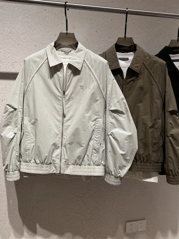 

New 2025 Men's Pure Color Jacket Loose Fit Turn-down Collar Simple Workwear Style Versatile Trendy Autumn Fashion Outerwear