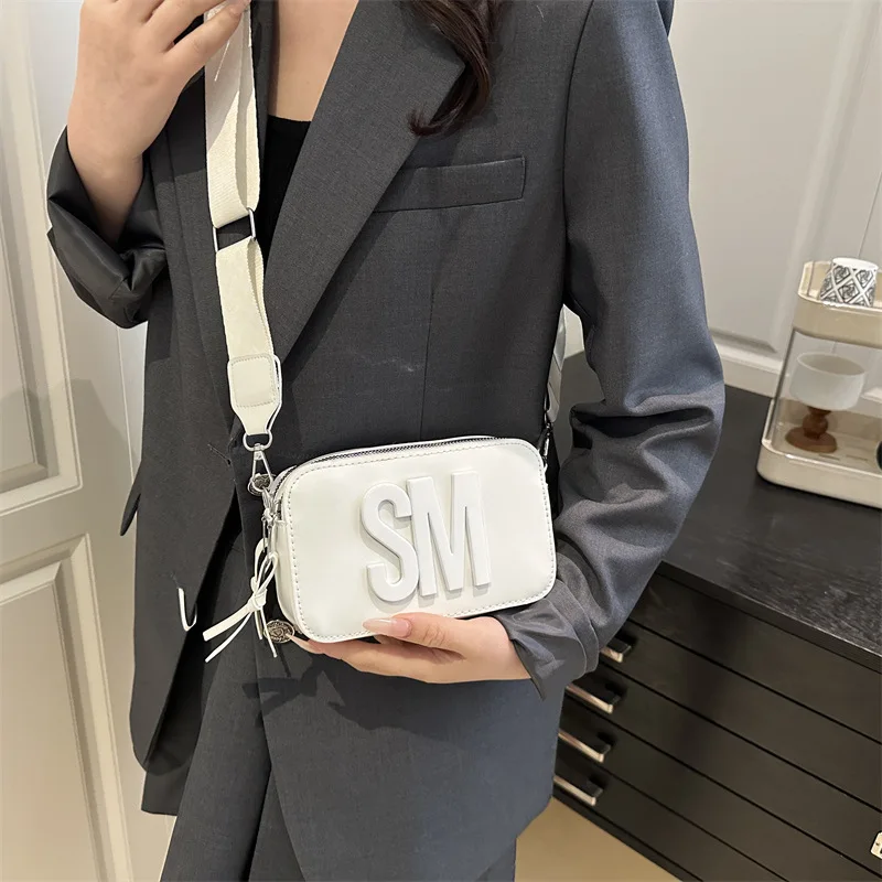Chic SM Letter Camera Bags, Stylish Women’s Crossbody Small Square Purses with Wide Patterned Straps, Perfect for Daily Casual image 5