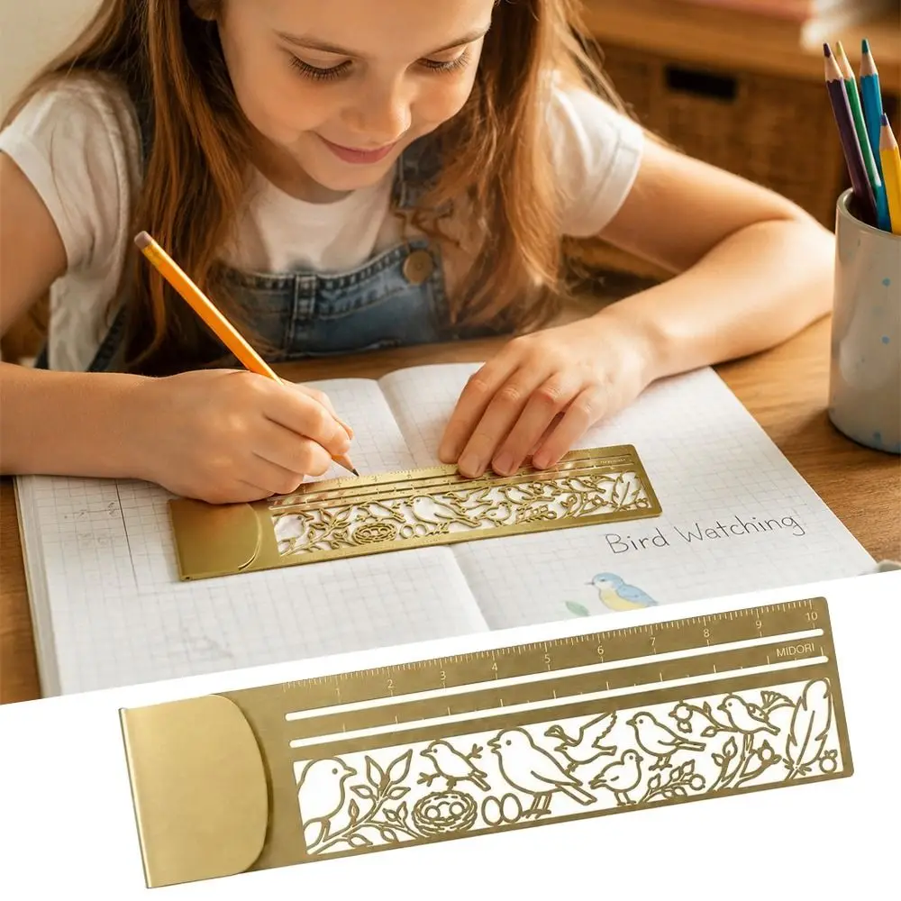 Durable Brass Bookmark Ruler Hollow Multi-functional Drawing Template Ruler Cute Patterns Stencil Straight Ruler Kids Students
