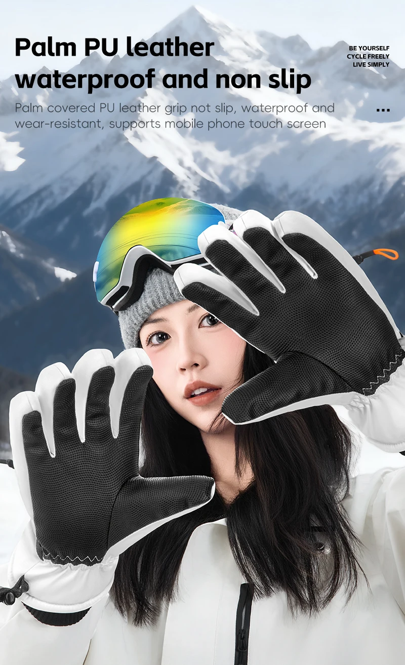 WEST BIKING Skihandschuhe Wasserdicht Dickes Fleece Thermische Winter-Fahrrad-Motorradhandschuhe Touchscreen-fähig Rutschfest Warme Handschuhe für Männer und Frauen – Detail 8