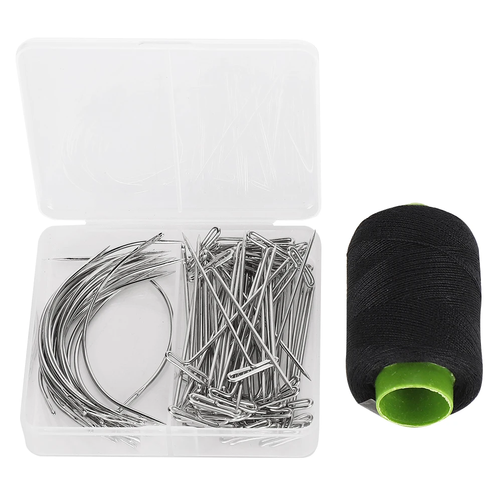 

Набор из 70 игл и ниток для плетения с Т-образными булавками, изогнутыми иглами C-образной формы, черными нитками, для изготовления париков, наращивания волос, моделирования и рукоделия