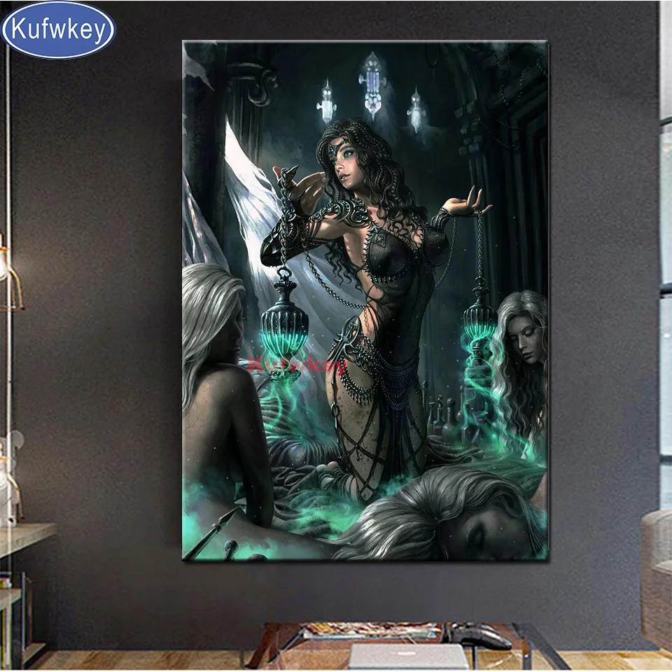 Full Square Round Diamond Painting Fantasy Gothic Woman Embroidery Diamond Cross Stitch Darkness Queen Home Decoration art,