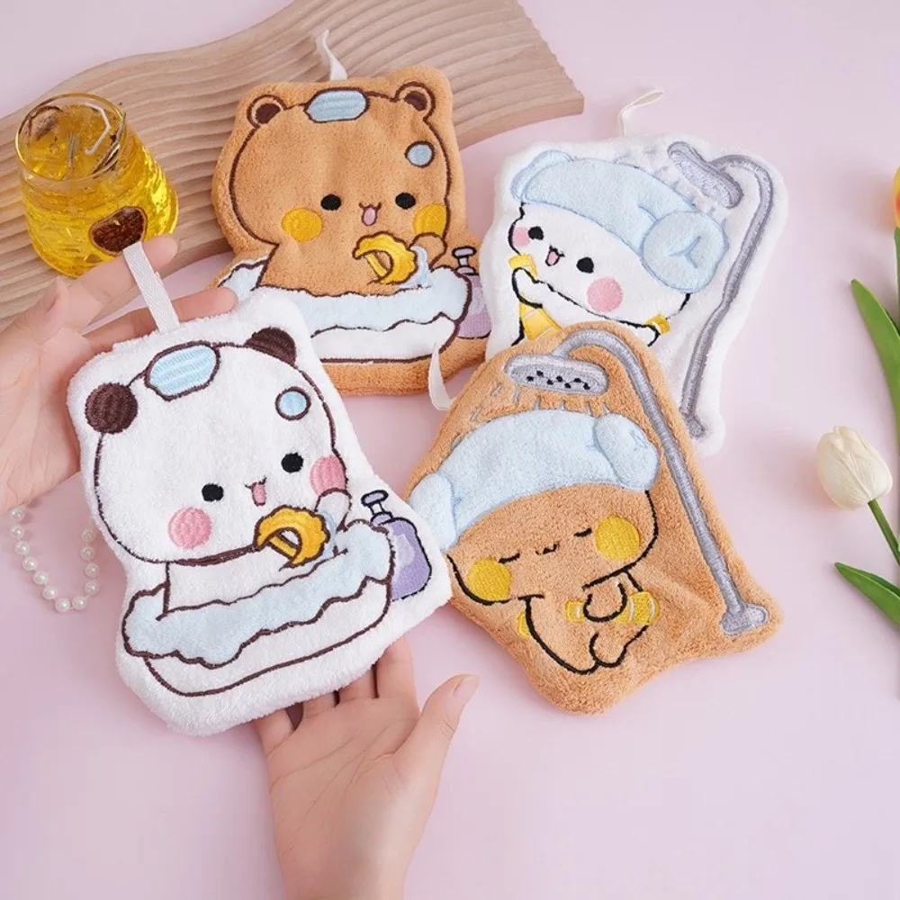 

New Kawaii Cartoon Hand Towel Double Layer Bubu Dudu Bathroom Hand Cloth Coral Velvet Hanging Towel Wipe Cloth