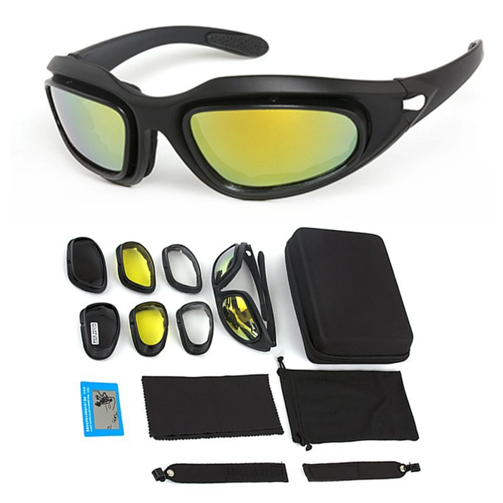

Polarized Motorcycle Goggles Glasses Military Men Hunting Shooting Airsoft Goggles 4 Lens Outdoor Sport Hiking Glasses