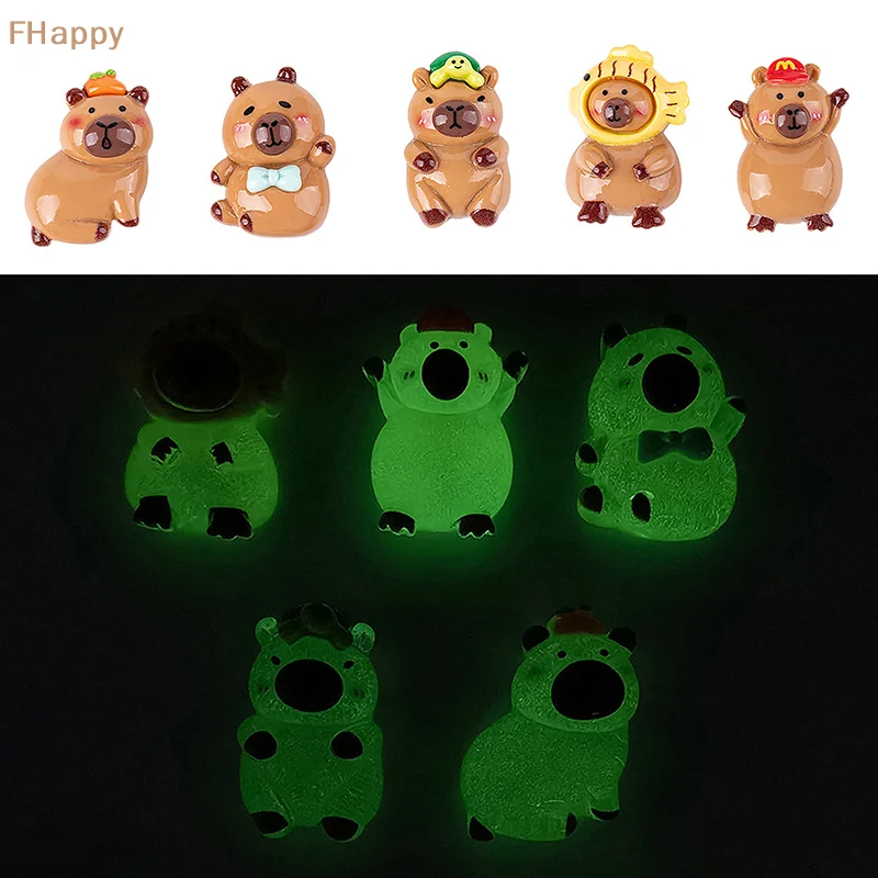

5 PCS Kawaii Cartoon Capybara Resin Charms Bright Flatback Animal Keychain Pendant DIY Jewelry Make