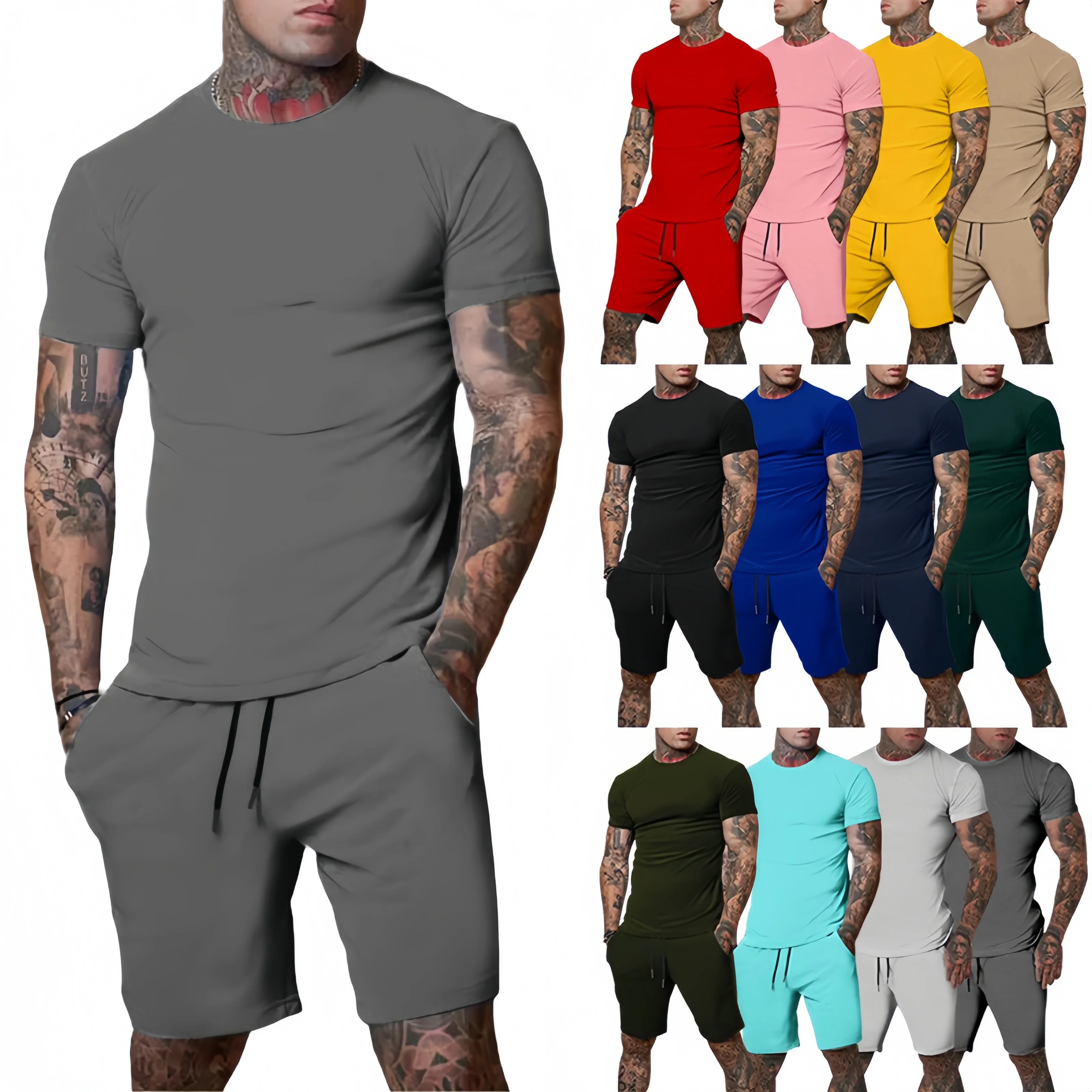 Pop Men's Suit Fashion Summer Gym Workout Underwear Tights T-Shirt Short Sleeves MMA Male Quick Dry Compression Shorts Sports Se