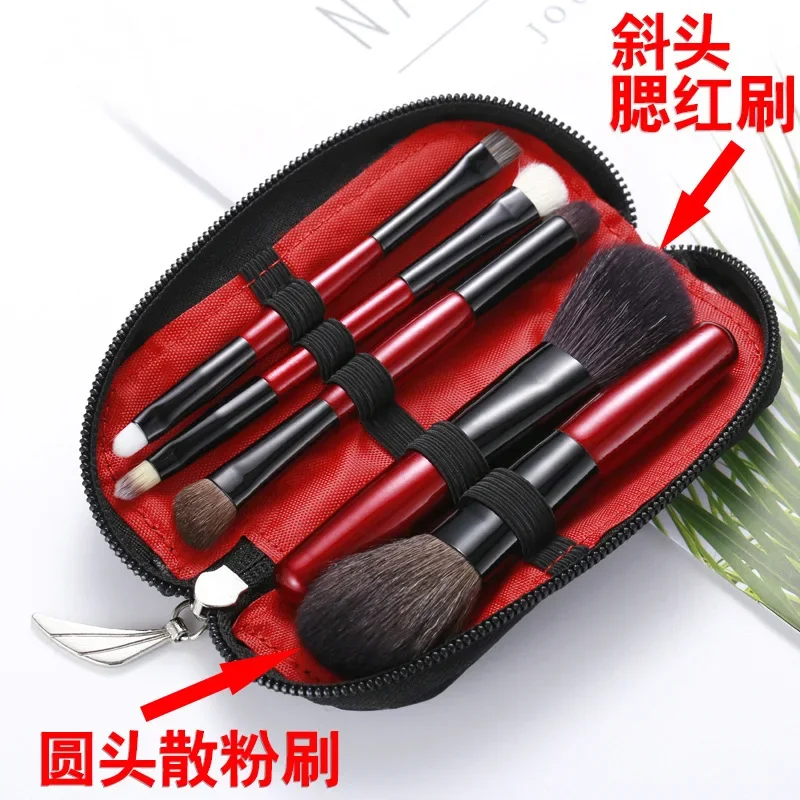 5pcs Makeup Travel Size Brush Red Short Handle Make Up Brush Kit Powder Blush Brush Set  makeup brushes  косметика