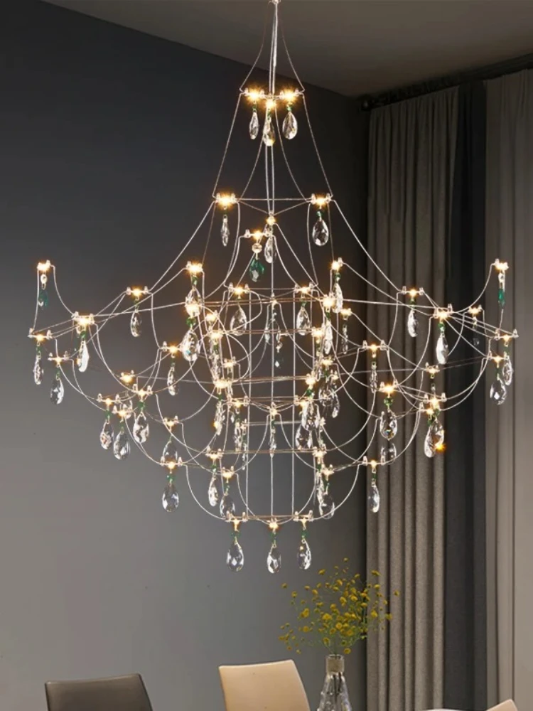 Moderno céu estrelado firefly lustre villa duplex escada pendurado sala de estar lustre cristal