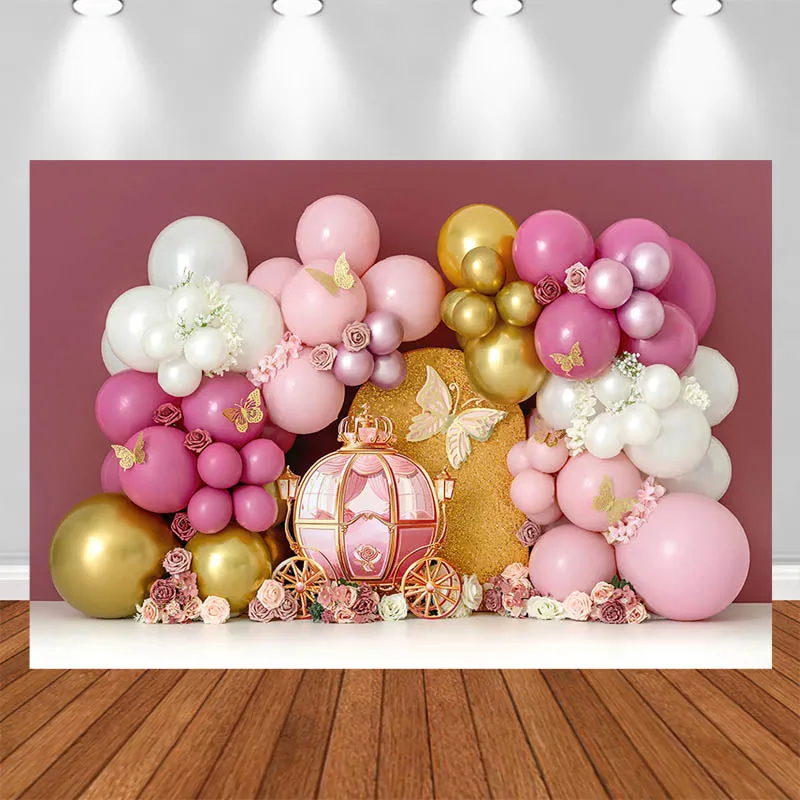 

LS Photography Background Arch Balloons Pumpkin Carriage Butterfly Floral Decor Birthday Cake Smash Kids Portrait Photo Backdrop