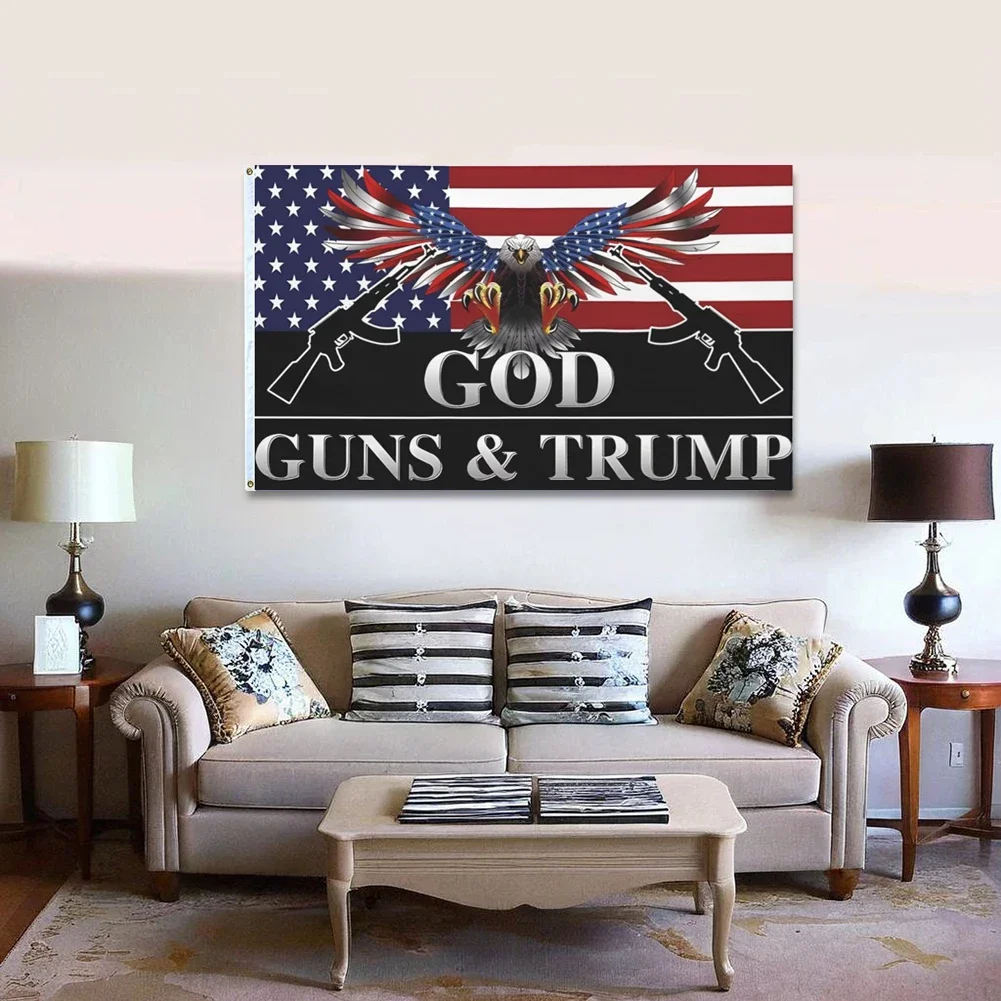 90x150cm God Guns Trump Flag with Grommets Trump Patriotic Eagle Flag Fade Resistant Trump American Flag for Indoor Outdoor