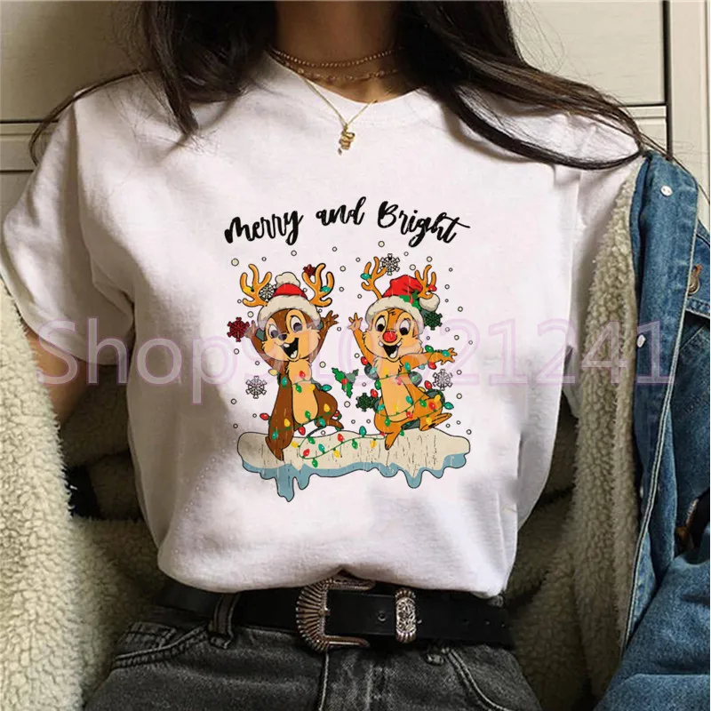 Feliz natal camiseta nova moda chip e dale roupas kawaii presente topos estética tumblr harajuku dos desenhos animados camiseta feminina