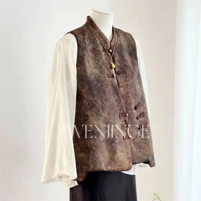 Fashion Spring and Summer Advanced Jacquard Vest Jacket Women's Blouse Joker Popular Loose  Cardigan Buckle Vest Sleeveless Coat