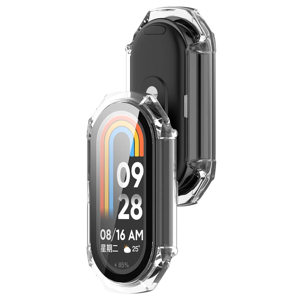 กระจกนิรภัย + เคสสำหรับ Xiaomi Mi band 8อุปกรณ์เสริมพีซีอุปกรณ์ป้องกันหน้าจอ miband8สมาร์ทวอทช์ฟิล์ม HD + ฝาครอบบนสมาร์ทแบนด์8