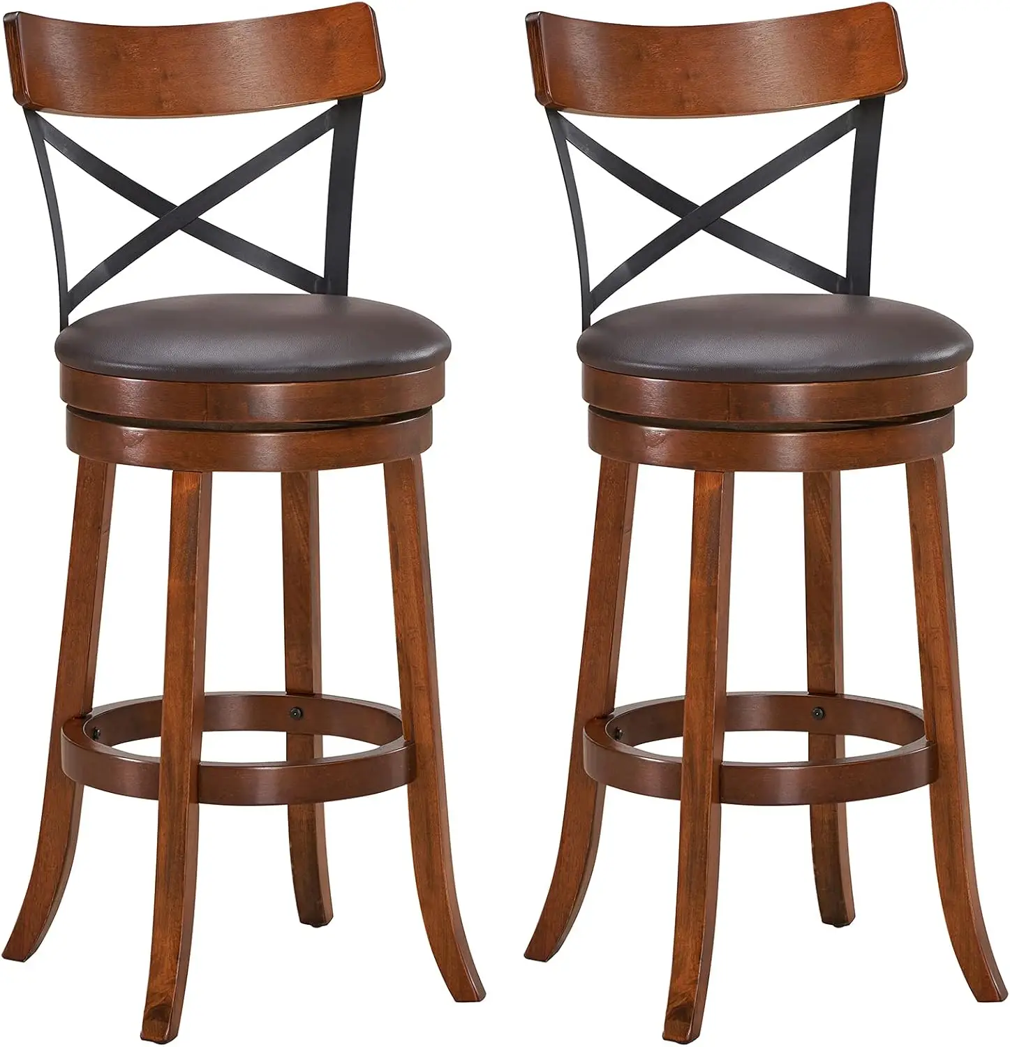 

Bar Stool Set of 2, 360-Degree Swivel Solid Wood Stools with Soft Cushion & Backrest, 29.5”Height Kitchen Counter Bar S