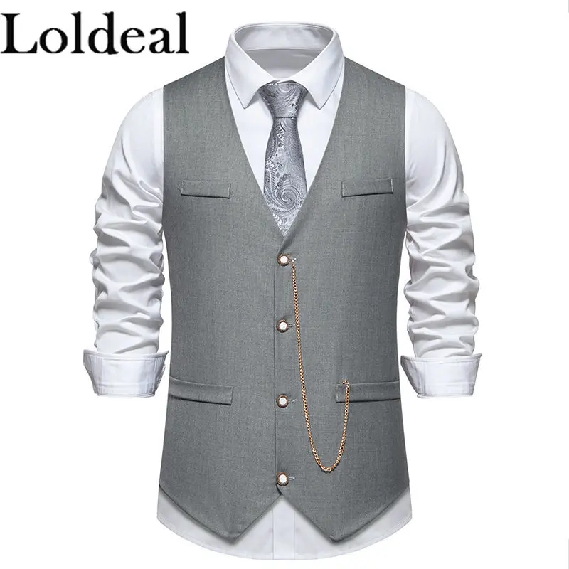 

Loldeal Men's Business Suit Vest Slim Fit Dress Vest Wedding Waistcoat