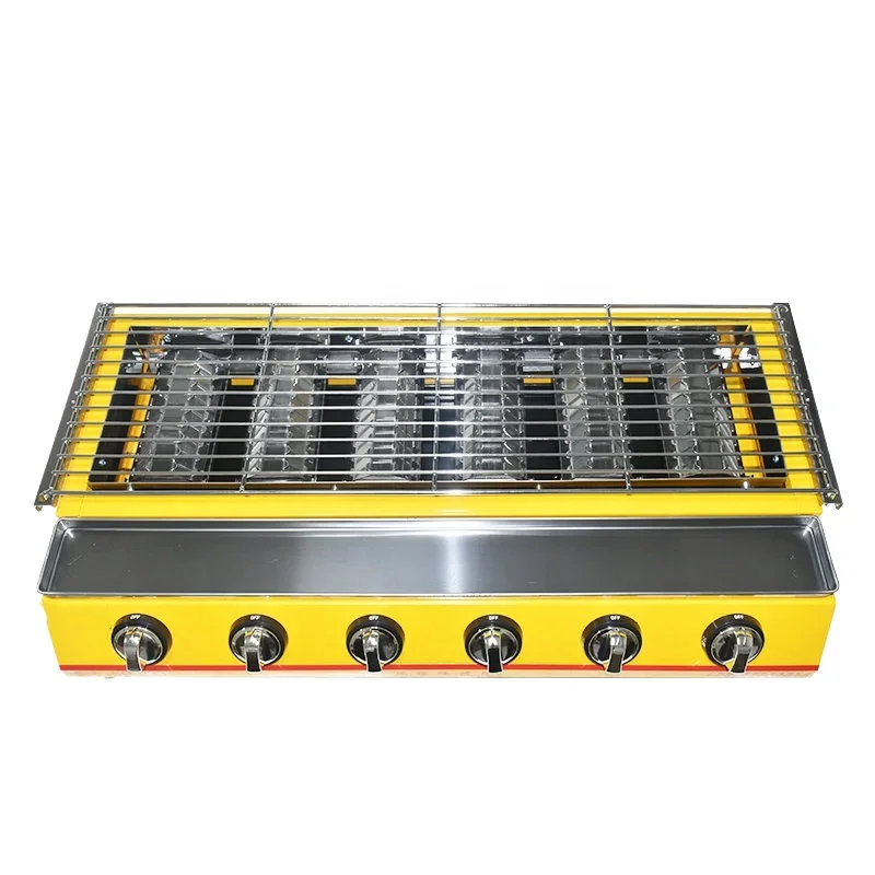 6-Burner Stainless Steel Gas BBQ Grill with LPG  Cover for Household and Hotel Outdoor Barbecues electric stove without gas