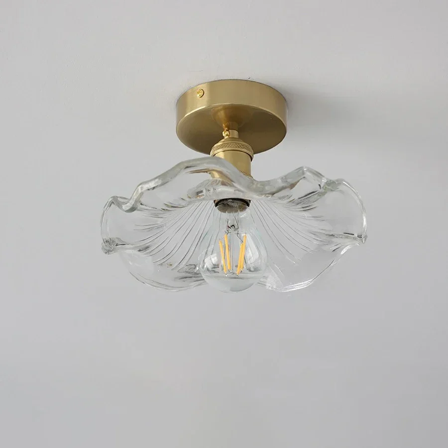 Vintage Surfaced Mounted Lotus Leaf Ceiling Light Glass Lampshade Downlight for Foyer Balcony Corridor