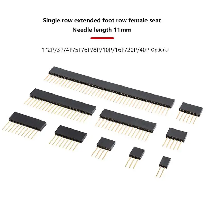 10PCS 2.54mm Single Row Female Long Pins 11mm Breakaway PCB Board Pin Header Socket Connector 2/3/4/5/6/8/10/15/20/40Pin