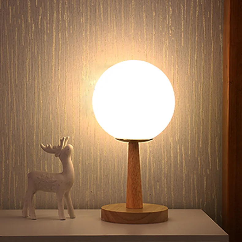 

Nordic Wood Table Lamp Glass Ball Decor Bedroom Room Bedside Night Lamp Study Children's Eye Protection Warm Light LED Desk Lamp