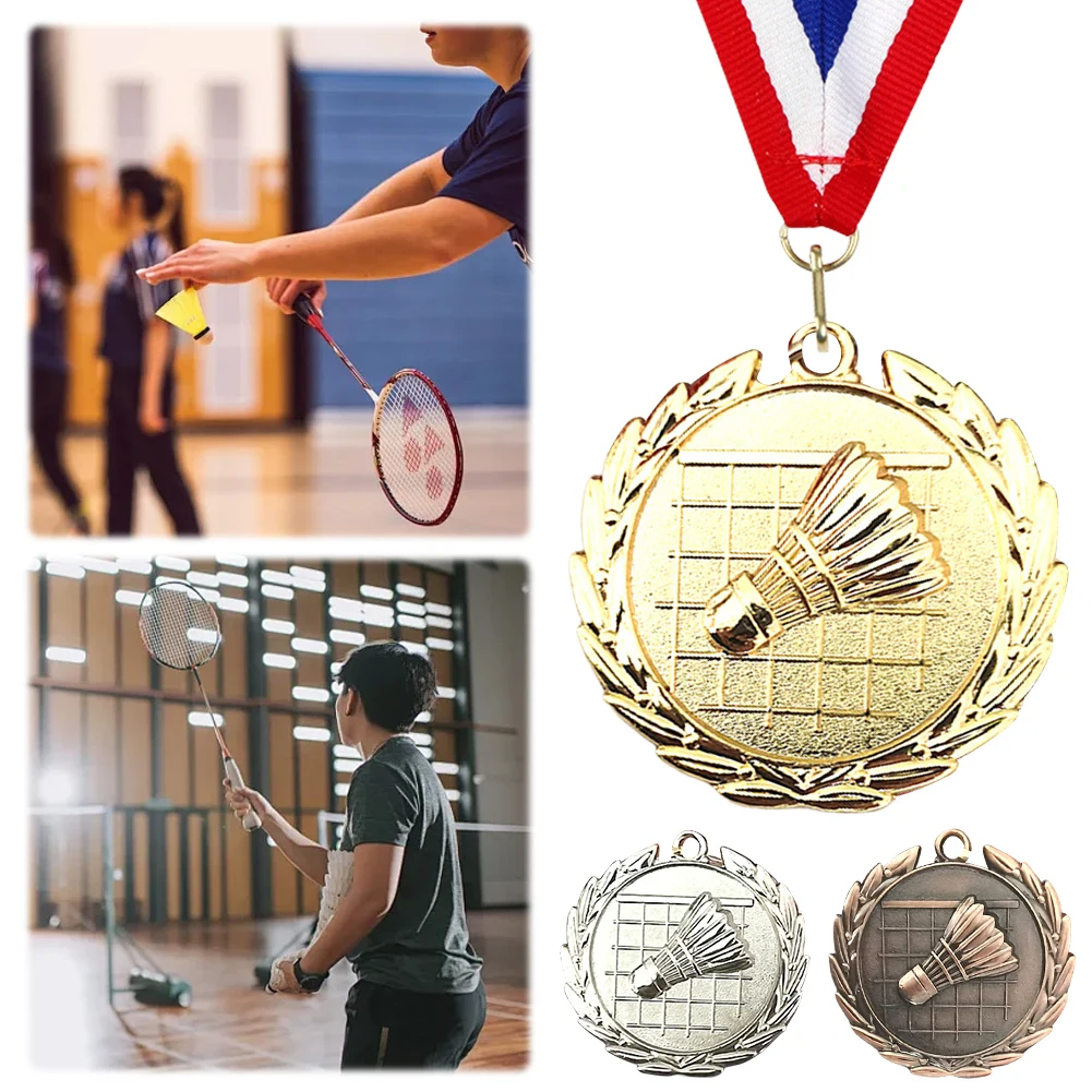 

5cm Badminton Medal Sports Medals with Neck Ribbon Metal Winner Medals Zinc Alloy Badminton Award Medals for Party Activities