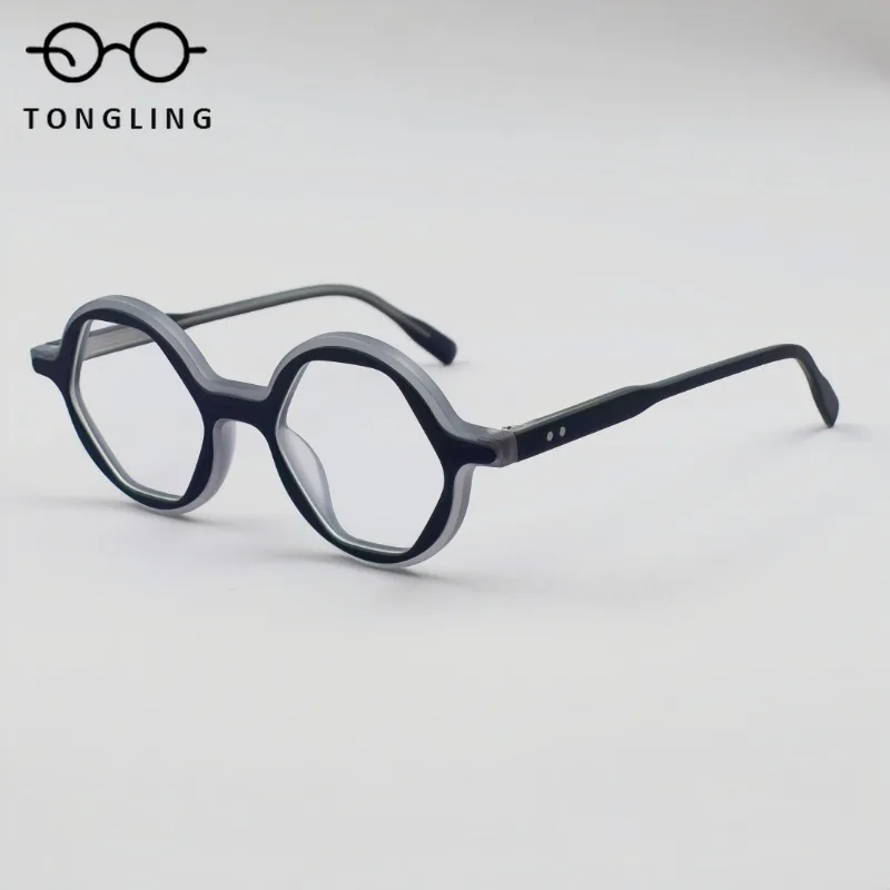 Top-Notch Fashion Men Handcrafted Artistic Color-Matched High-Quality Acetate Women Individualistic Round Hip-Hop Glasses Frame