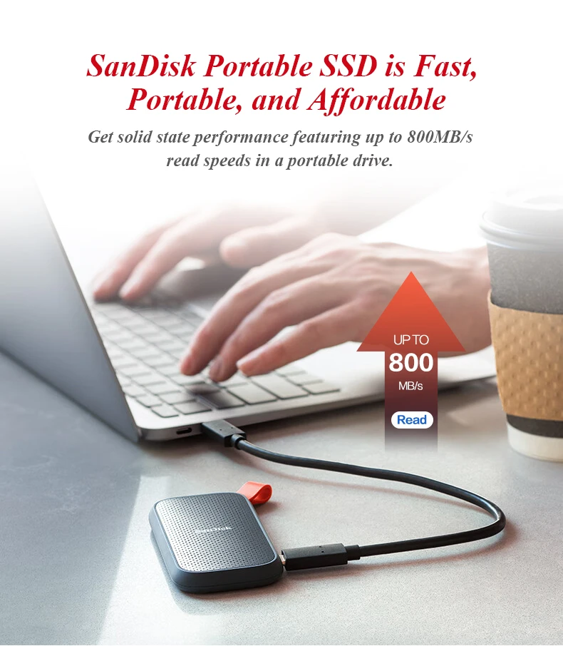 E30 PSSD Type-C USB 3.2 Solid State Drive SanDisk Portable Hard Drive 1TB 2TB Max 800Mb/s External Hard Disk for Phone PC Tablet