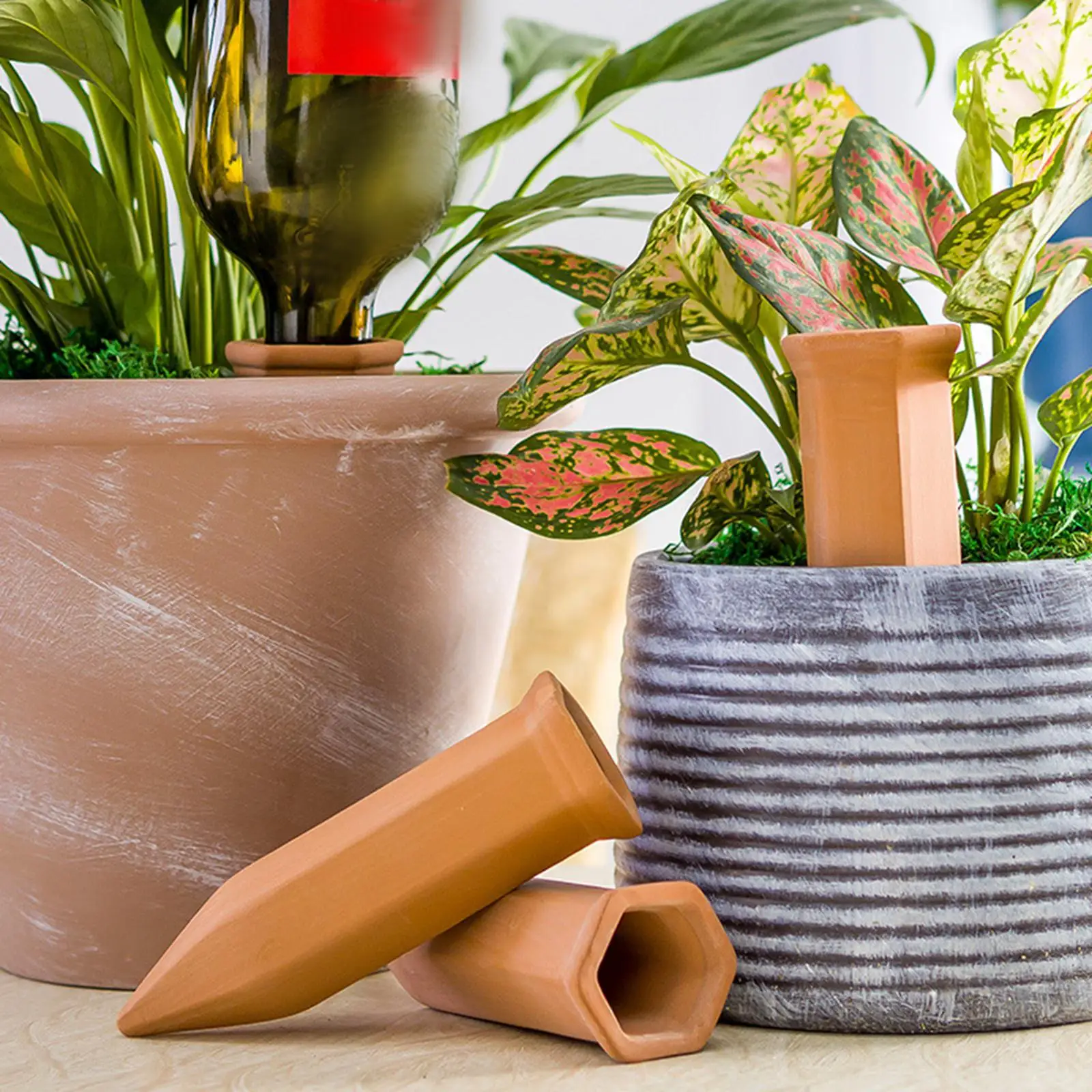 Automatic Plant Watering Spikes Red Soil Stake Decorative Dripper Device for Indoor Outdoor Flower Pot Irrigation