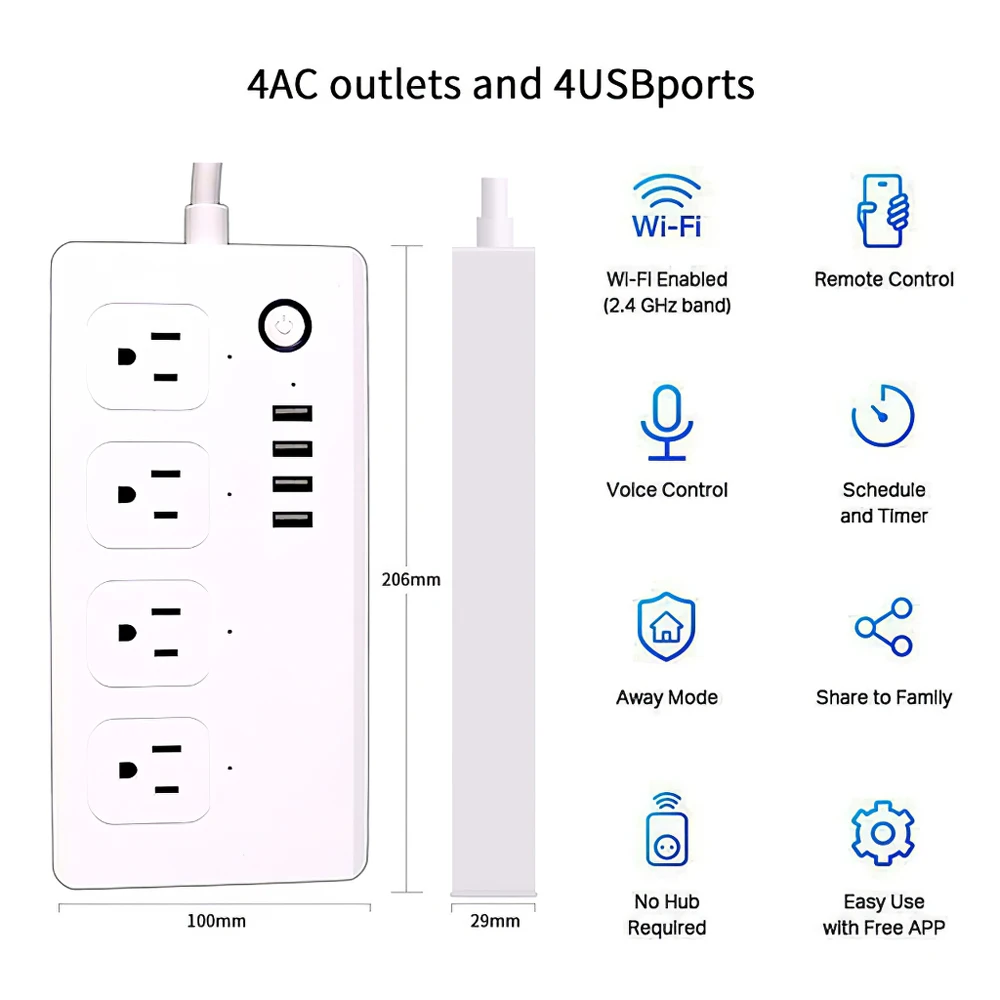 Tuya Zigbee Power Strip EU/US/Brazil 4 AC Outlets Plugs 4 USB WiFi Smart Power Bar Multiple Outlet Extension Alexa Google Home