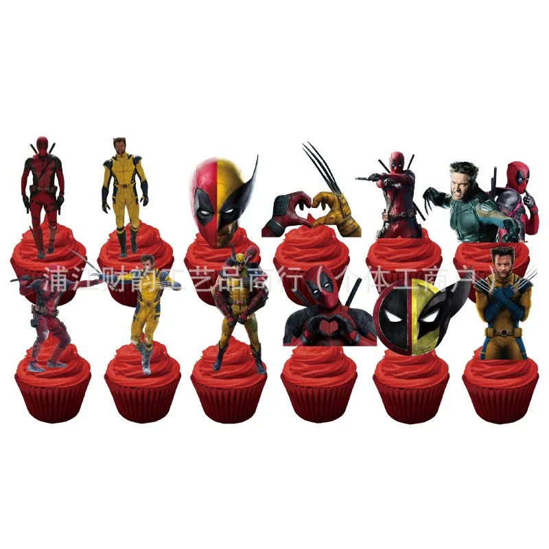Deadpool and Wolverine Cake Decoration Cartoon Cupcake Top Happy Birthday for Kids Birthday Party Cake Dessert Decorations