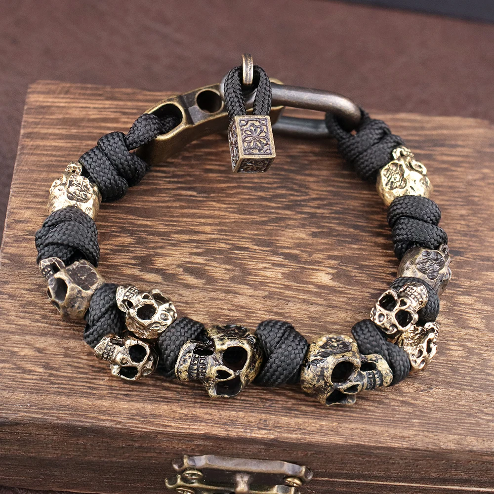 Fashion Design Skull Bracelets for Halloween Gifts Gothic Adjustable Woven Bracelet Punk Hip Hop Charm Male Jewelry Accessories