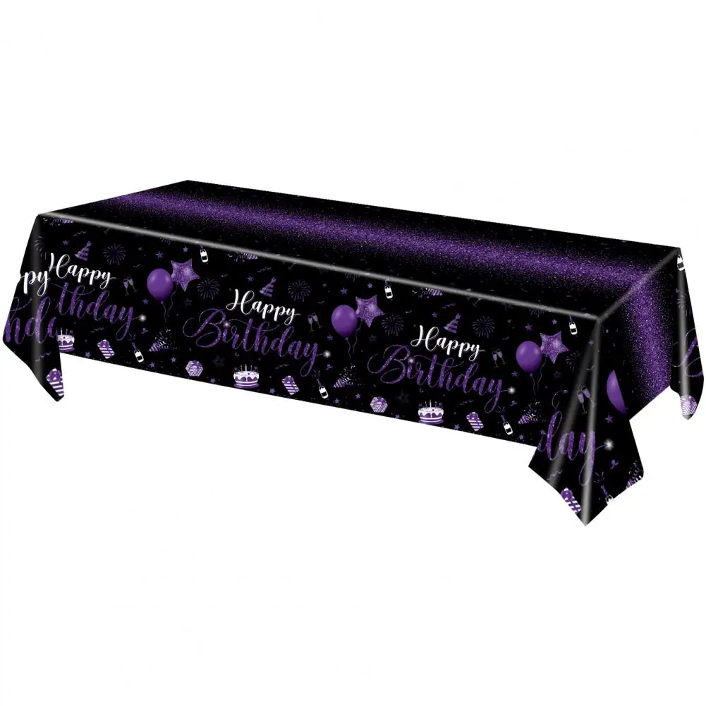 Happy Birthday Tablecloth Stain Resistant Rectangular Disposable Plastic Dining Table Protective Cover