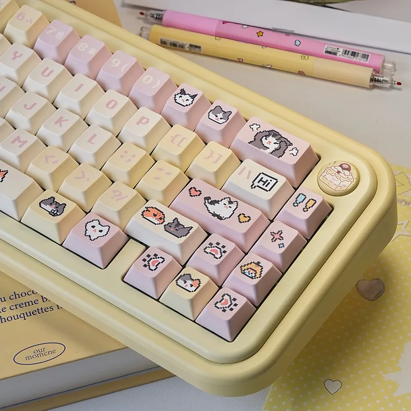 Набор колпачков для клавиш Pixel Hakiimi, персонализированные, по индивидуальному заказу, сублимационный вишневый профиль из ПБТ, милая колпачок для клавиатуры для механической клавиатуры