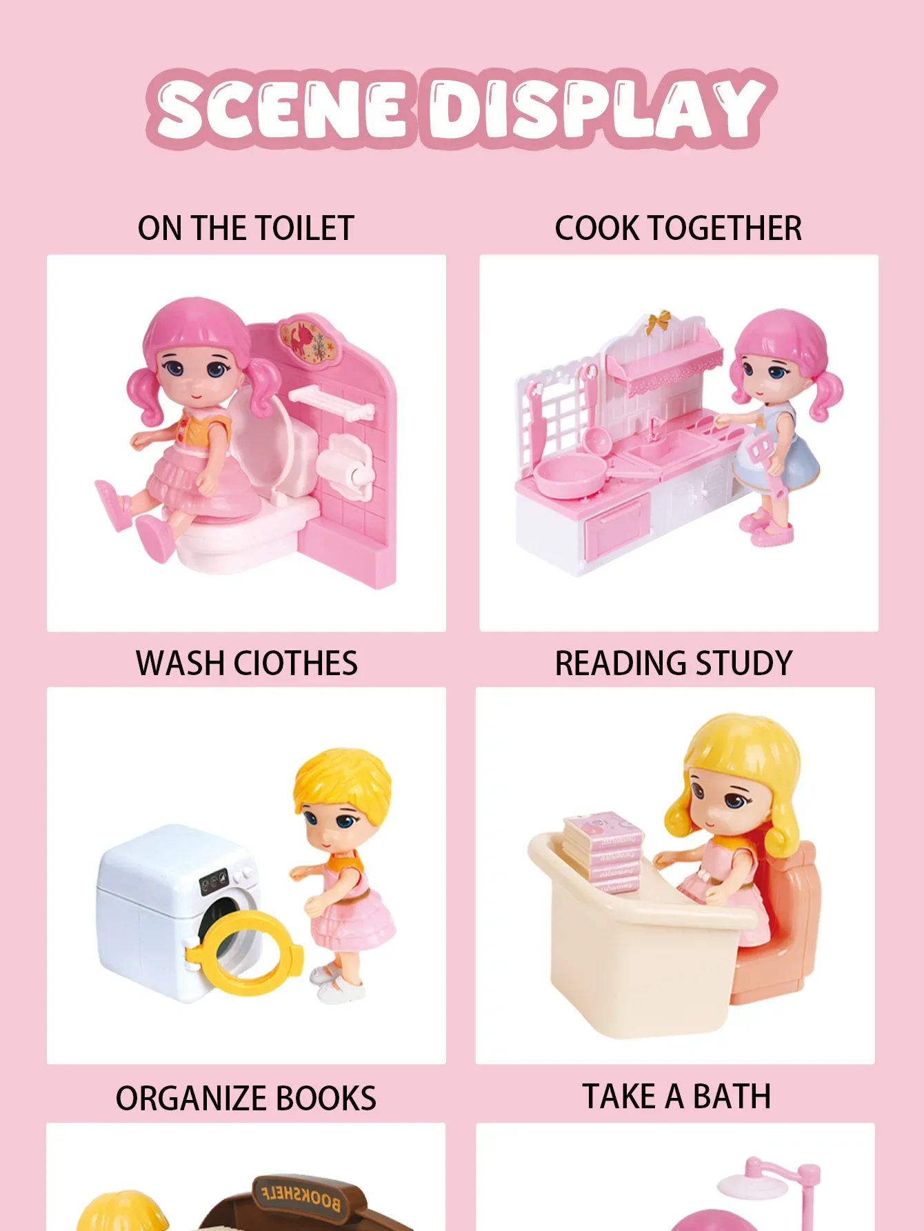 ห้องจําลองห้องนอนห้องน้ําห้องครัวศึกษาเฟอร์นิเจอร์บ้านเล่นสนุกเด็กในครัวเรือนของเล่นสําหรับเด็กผู้หญิง