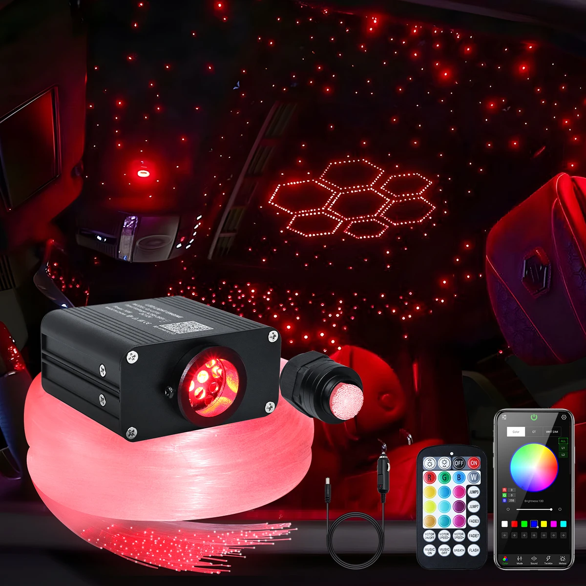 New 16w RGB car starry sky fiber light set, home rooftop ceiling lamp, LED atmosphere light style lamp, stop sign light