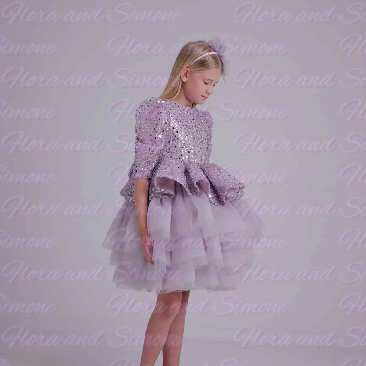 

Customized Girl gown Flower girl Dress Long Sleeve Dress Children Gown for Birthday Party Dresses Sequin Tiered Princess Party