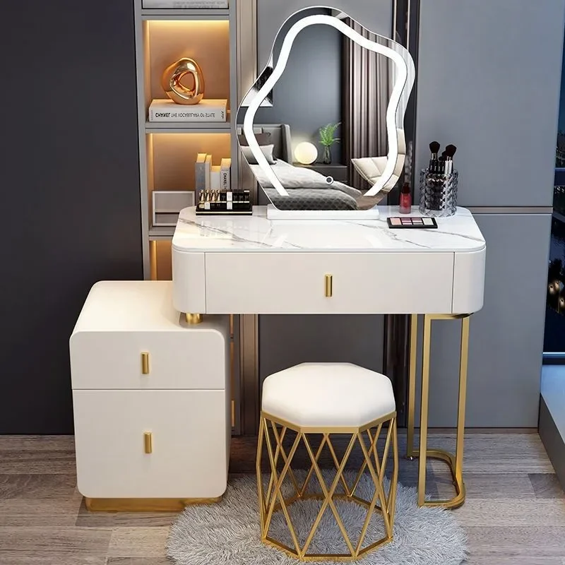 

Desings Modern Dressing Table Handles Luxury Lights Mirror Dressing Table Storage Drawers White Penteadeira Bedroom Furniture