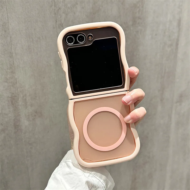 

Transparent Magnetic Wave Phone Case for Samsung Galaxy Z Flip 7 6 5 4 Protective Back Cover for ZFlip5 ZFlip6 ZFlip7 Case Shell