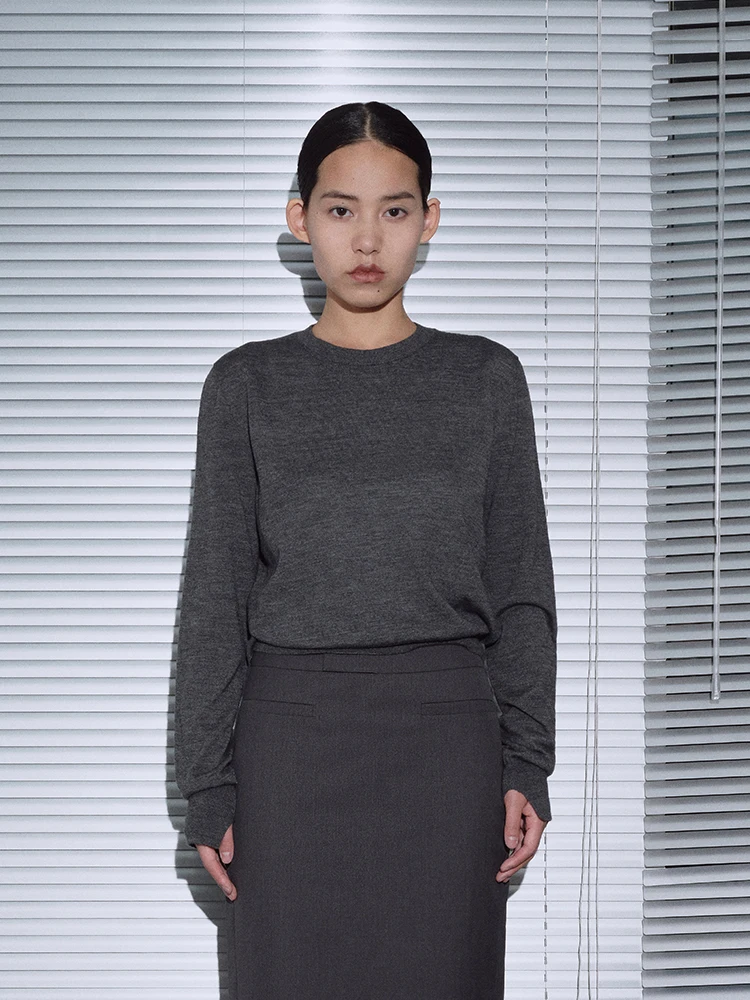 

Вязаный длинный свитер с круглым вырезом, однотонный, из шерсти, для повседневной носки, осень-зима, новинка...