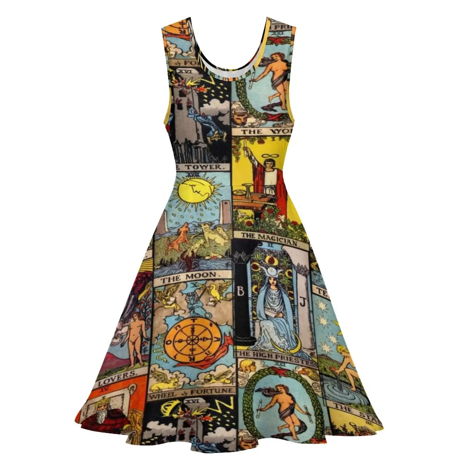 Vintage Baju Moon แขนกุด Tarot Art Collage Street สวมใส่ฤดูร้อน Ladies เซ็กซี่รูปแบบสเก็ตชุด